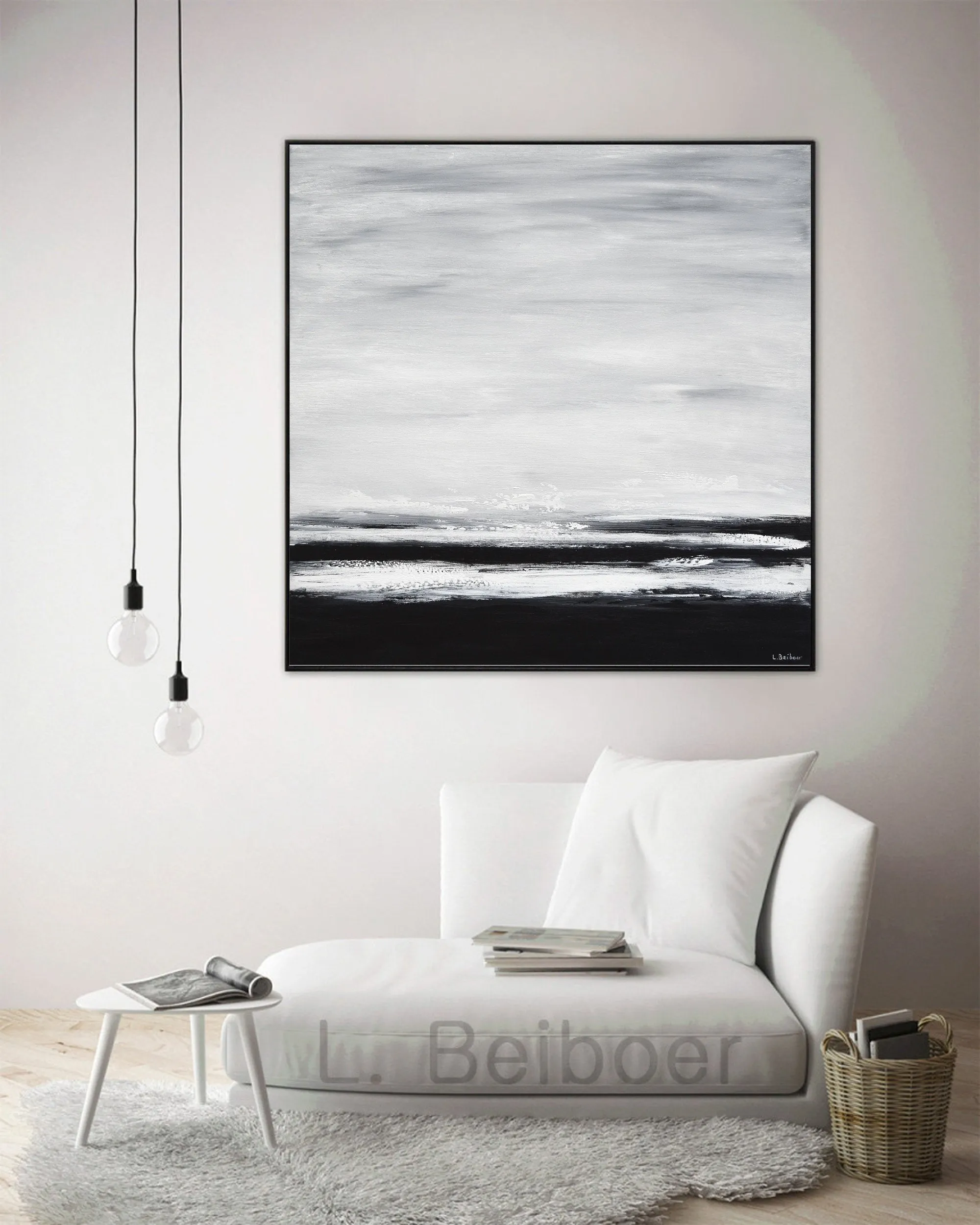 Black and White Landscape Painting Minimalist Modern Artwork Fp006