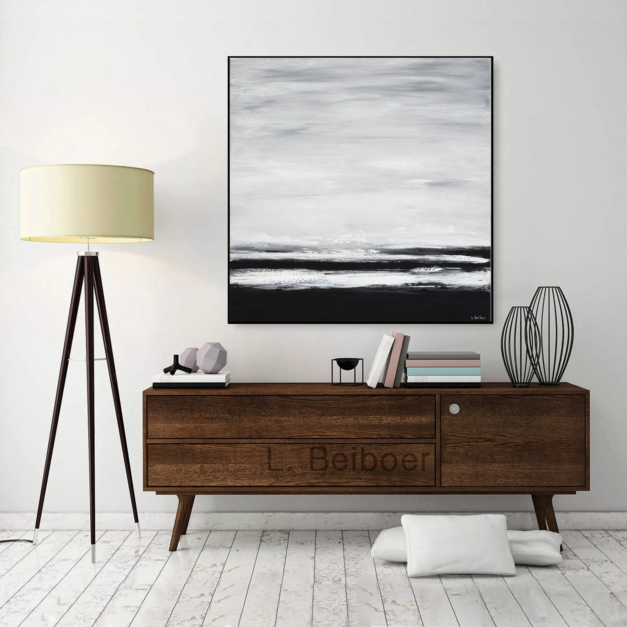 Black and White Landscape Painting Minimalist Modern Artwork Fp006