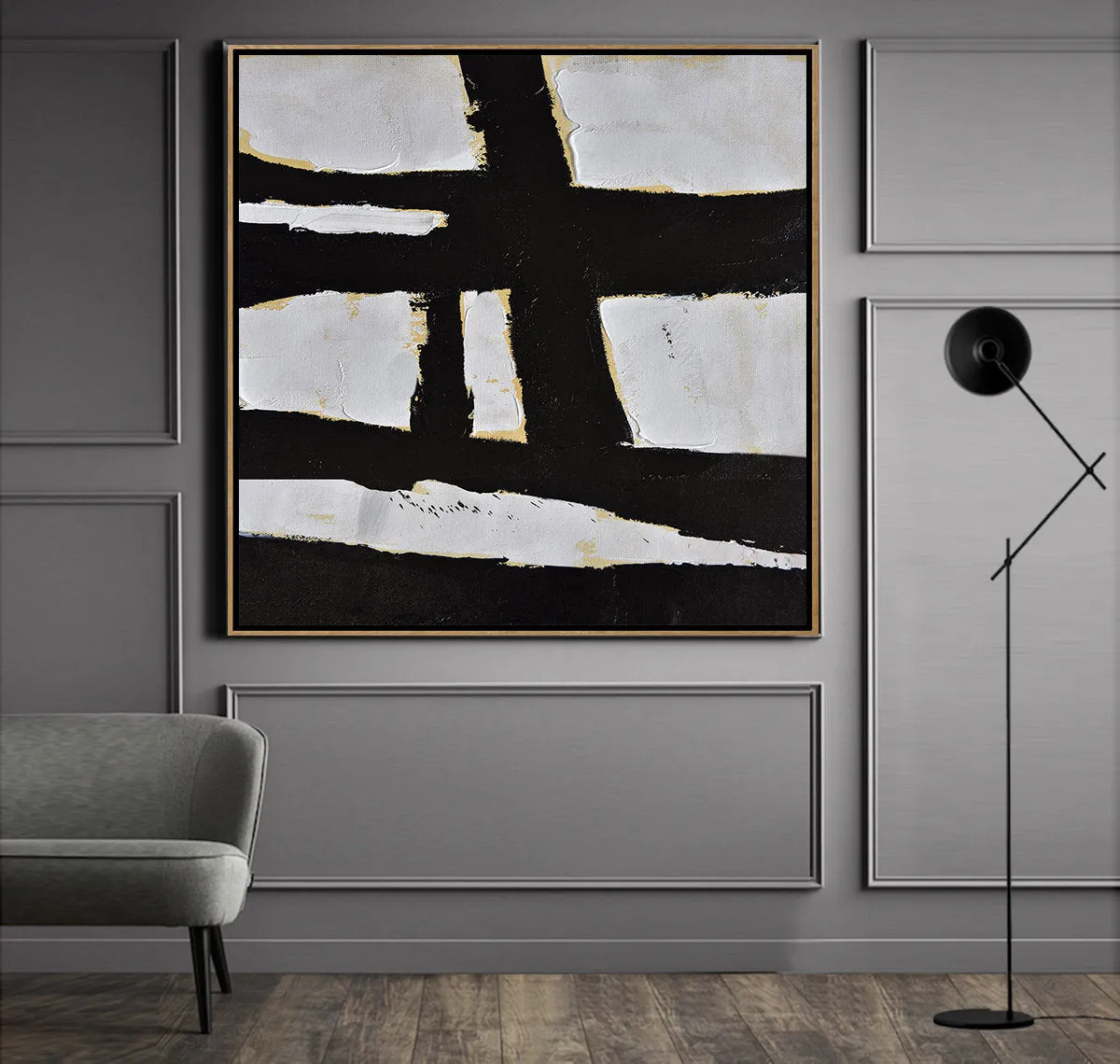 Black and White Minimalist Painting Original Minimal Art Yp050