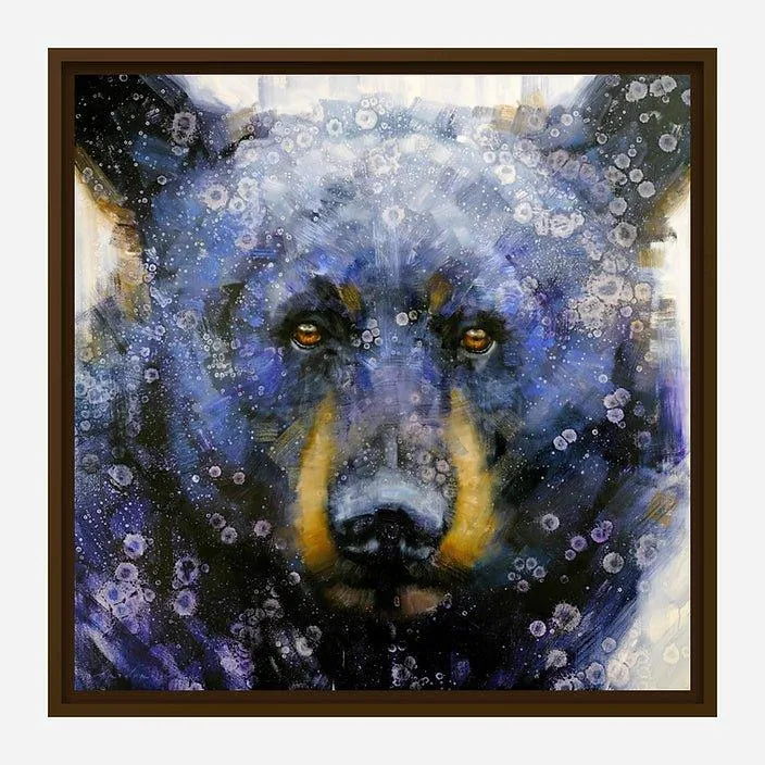 Black Bear Blue Framed Canvas Art