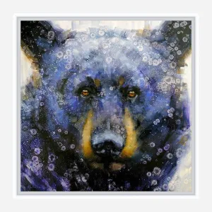 Black Bear Blue Framed Canvas Art