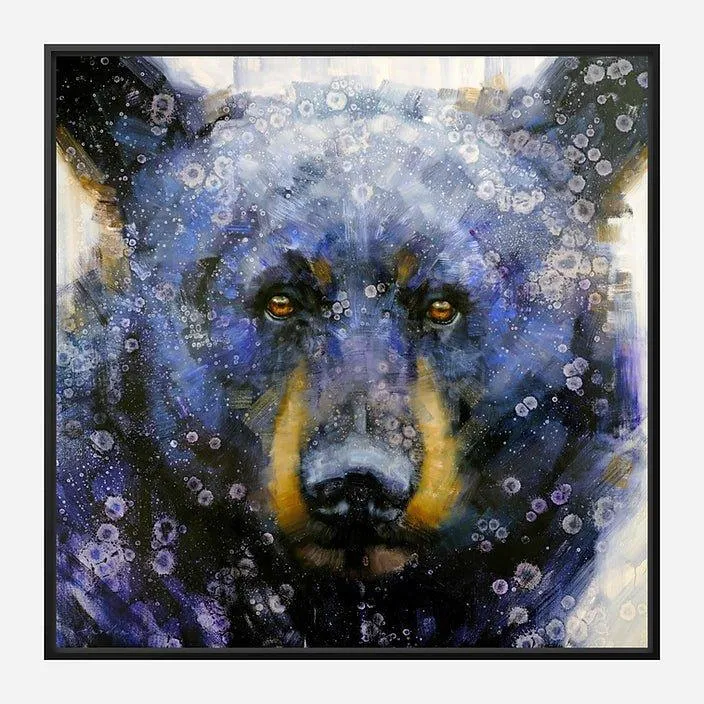 Black Bear Blue Framed Canvas Art