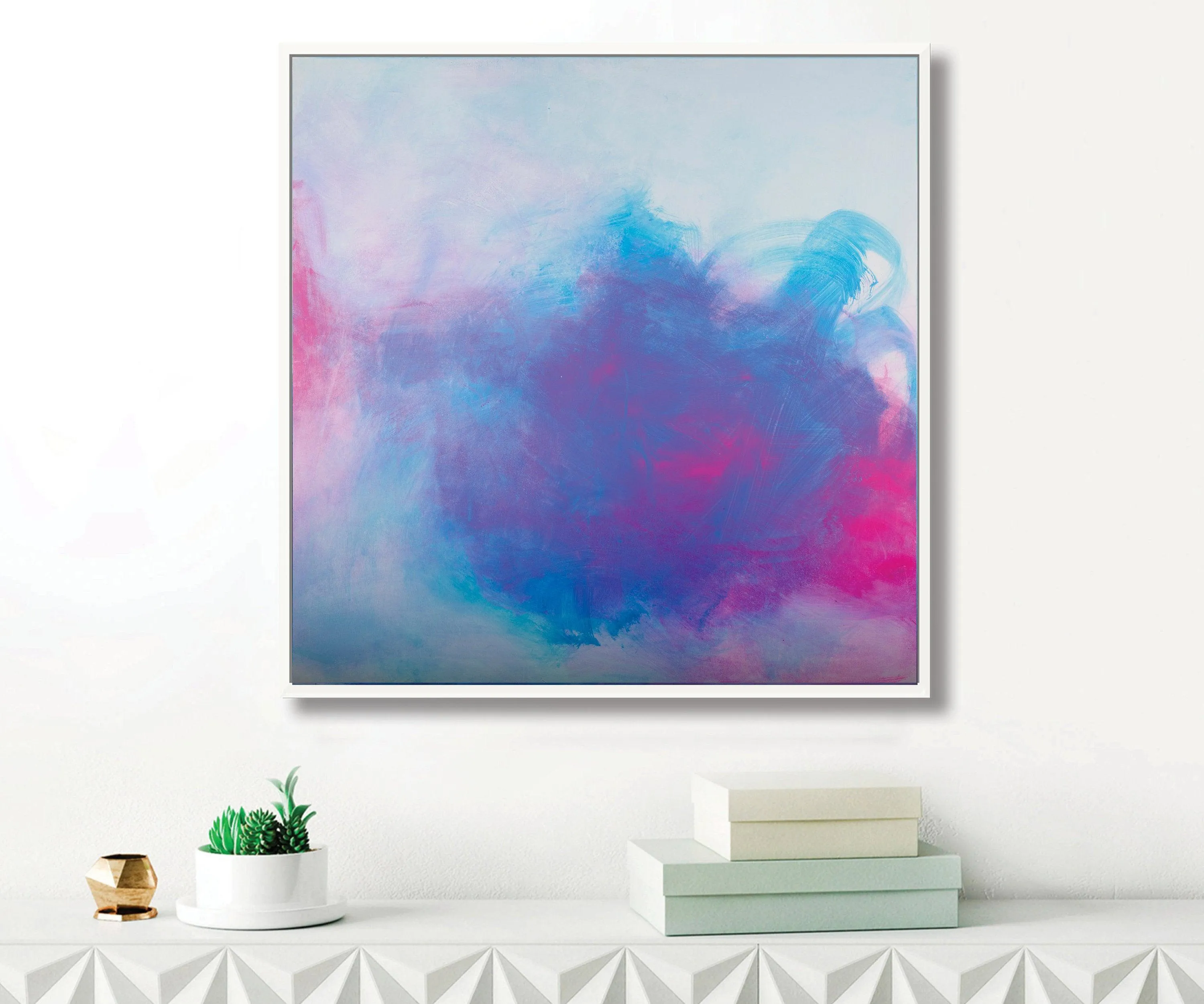 Blue extra large wall art, oversized wall art cloud painting original wave painting