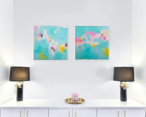 Blue Teal Original wall art set original abstract paintings, living room wall decor set