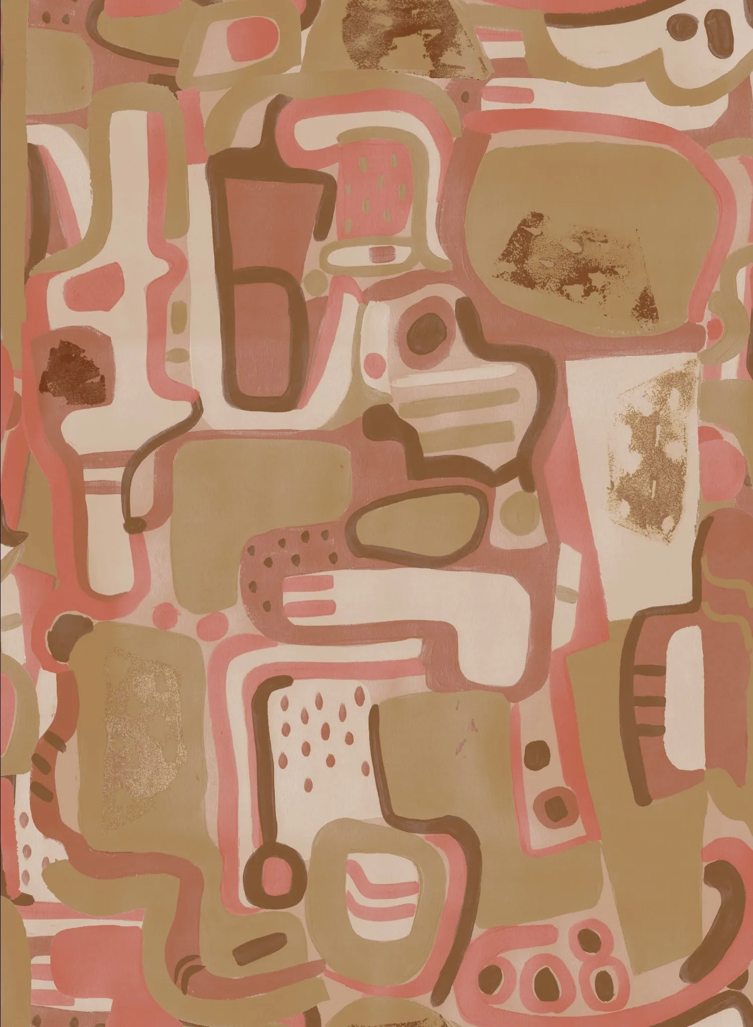 Cubist Jigsaw Wallpaper -  Brick   Blush