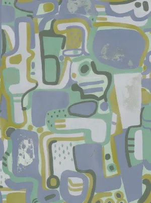 Cubist Jigsaw Wallpaper - Mauve / Mint