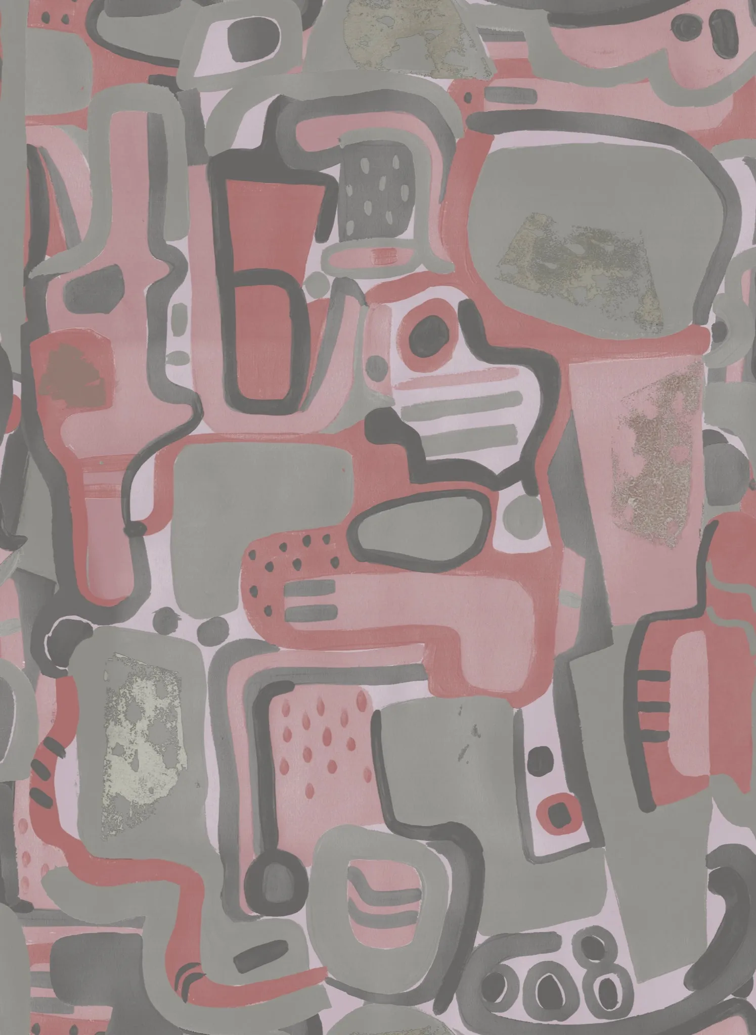 Cubist Jigsaw Wallpaper - Rose   Grey