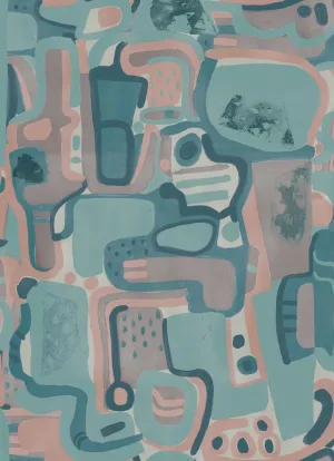 Cubist Jigsaw Wallpaper - Teal   Blush