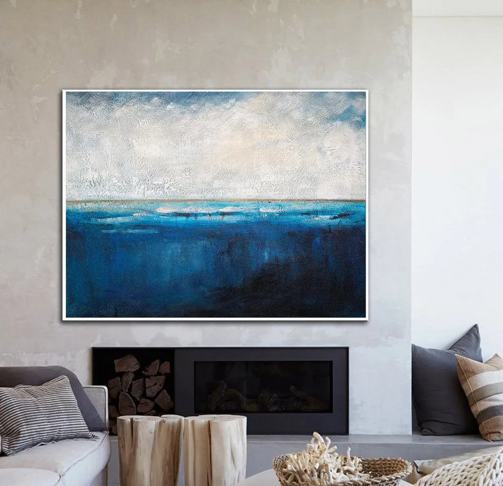 Deep Blue Sea Level Painting,Large Abstract Art Living Room Art BG001