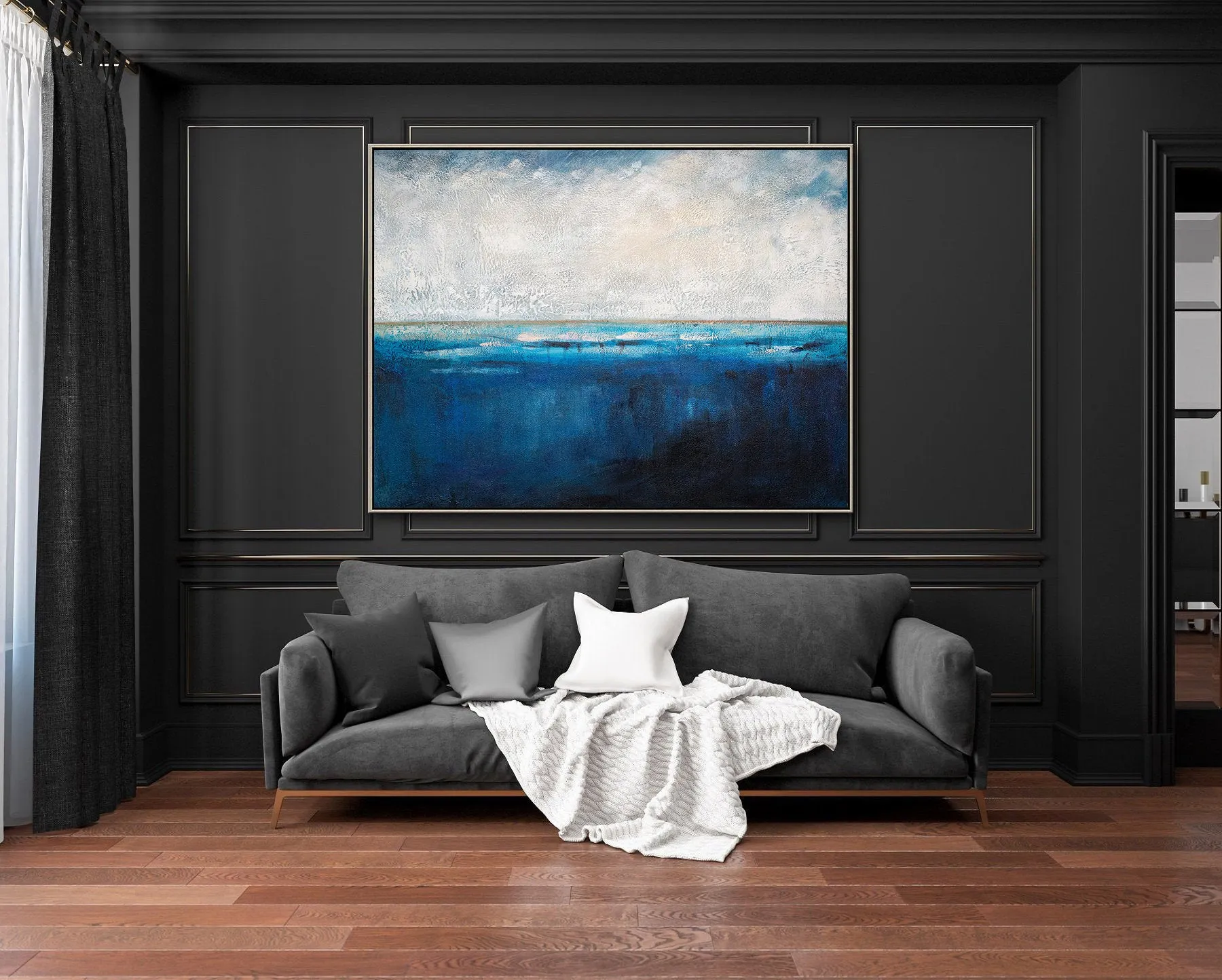 Deep Blue Sea Level Painting,Large Abstract Art Living Room Art BG001