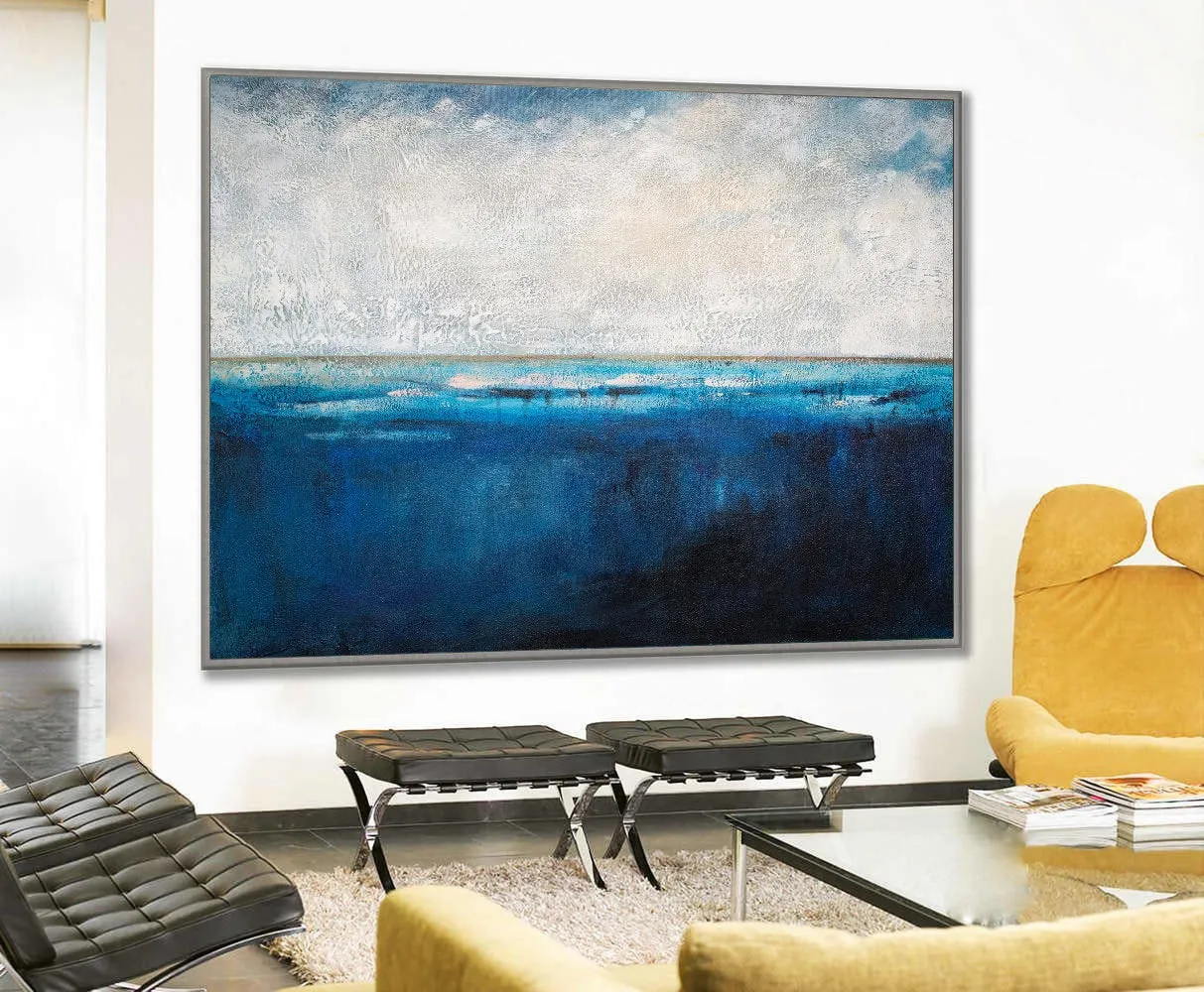 Deep Blue Sea Level Painting,Large Abstract Art Living Room Art BG001