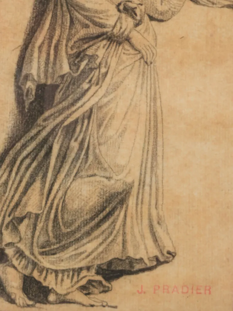 Drawing by James Pradier (1790–1852) – Draped Classical Female Figure in Contemplative Pose - 8" x 6"