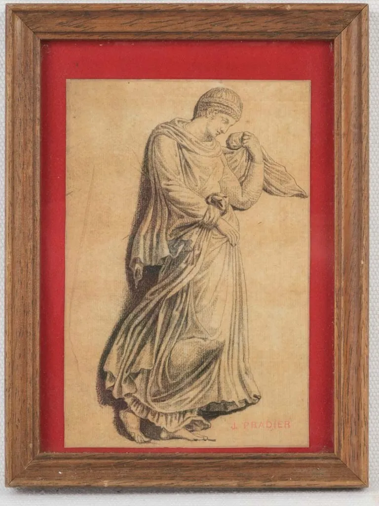 Drawing by James Pradier (1790–1852) – Draped Classical Female Figure in Contemplative Pose - 8" x 6"