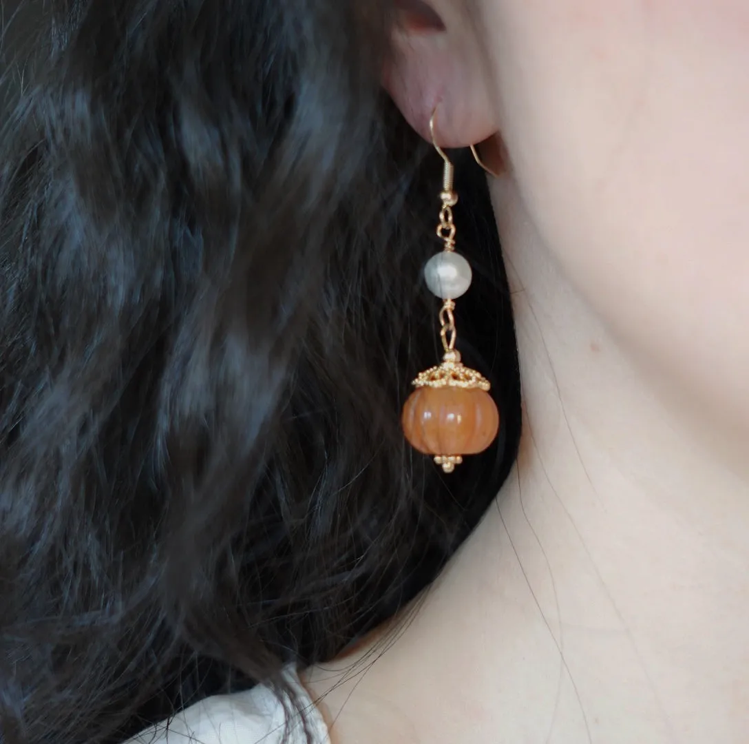 Dunhuang Pearl and Gemstone Pumpkin Earrings