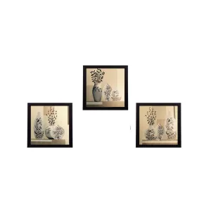 eCraftIndia Satin Matt Textured Synthetic Wood Art Painting (25 cm x 25 cm, Set of 3, C3FPB1105)