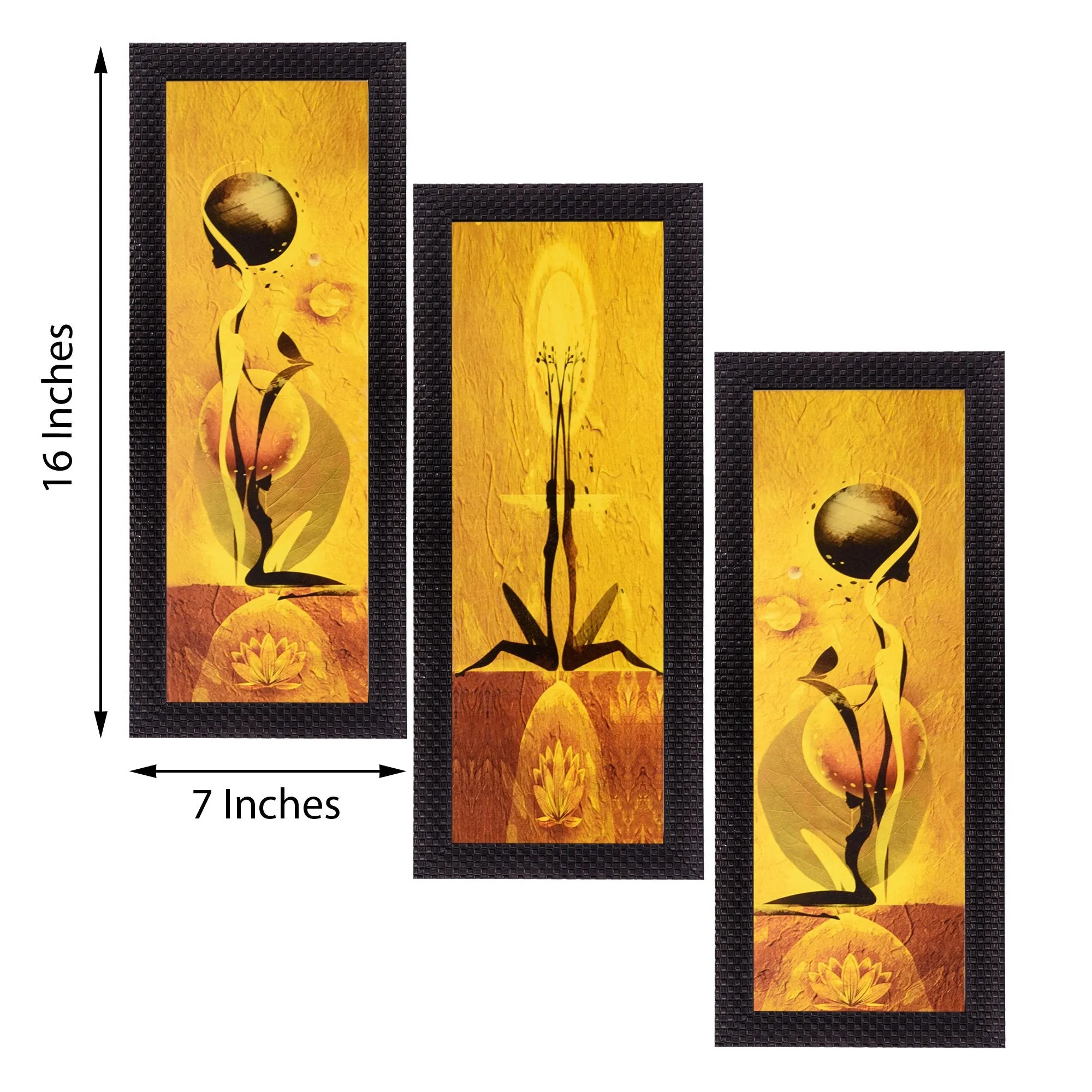 eCraftIndia Satin Matt Textured Synthetic Wood Art Painting Set (17.78 cm x 1.27 cm x 40.64 cm, Set of 3)