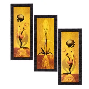 eCraftIndia Satin Matt Textured Synthetic Wood Art Painting Set (17.78 cm x 1.27 cm x 40.64 cm, Set of 3)