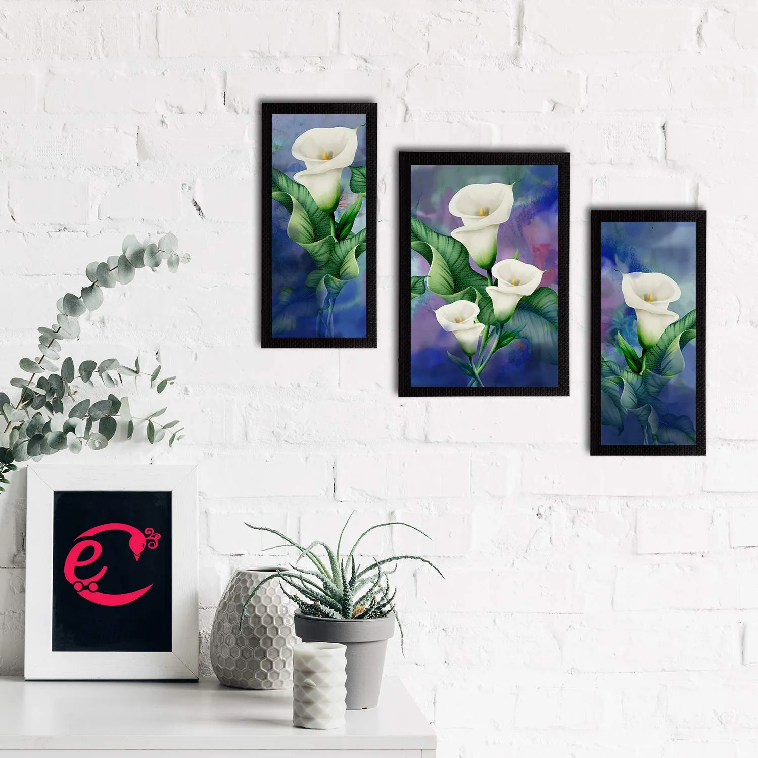 eCraftIndia Set of 3 Botanical and Floral Satin Matt Textured UV Art Painting