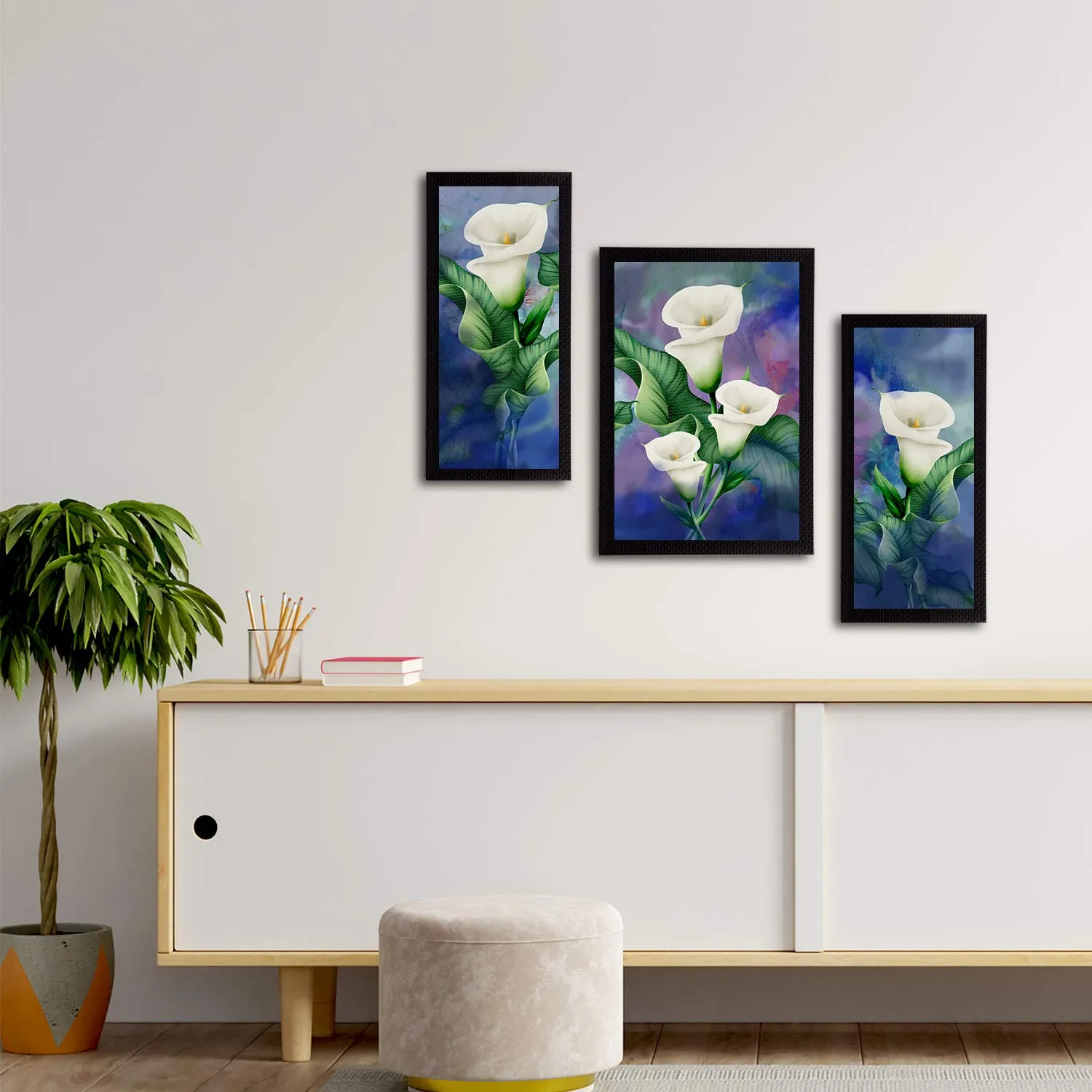 eCraftIndia Set of 3 Botanical and Floral Satin Matt Textured UV Art Painting