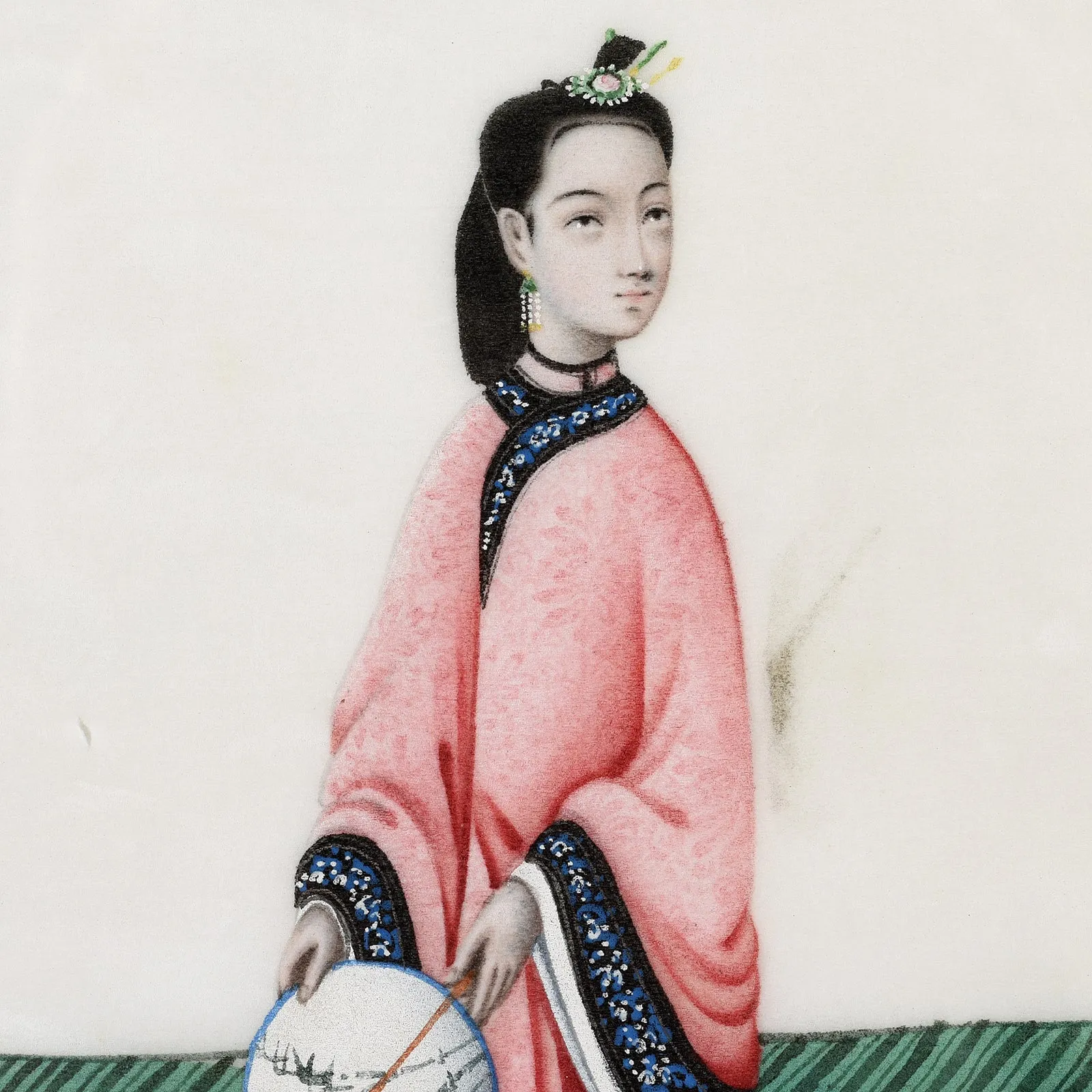 Framed Chinese Pith Painting Watercolour of A Dignitary - 19thC