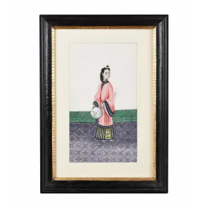 Framed Chinese Pith Painting Watercolour of A Dignitary - 19thC