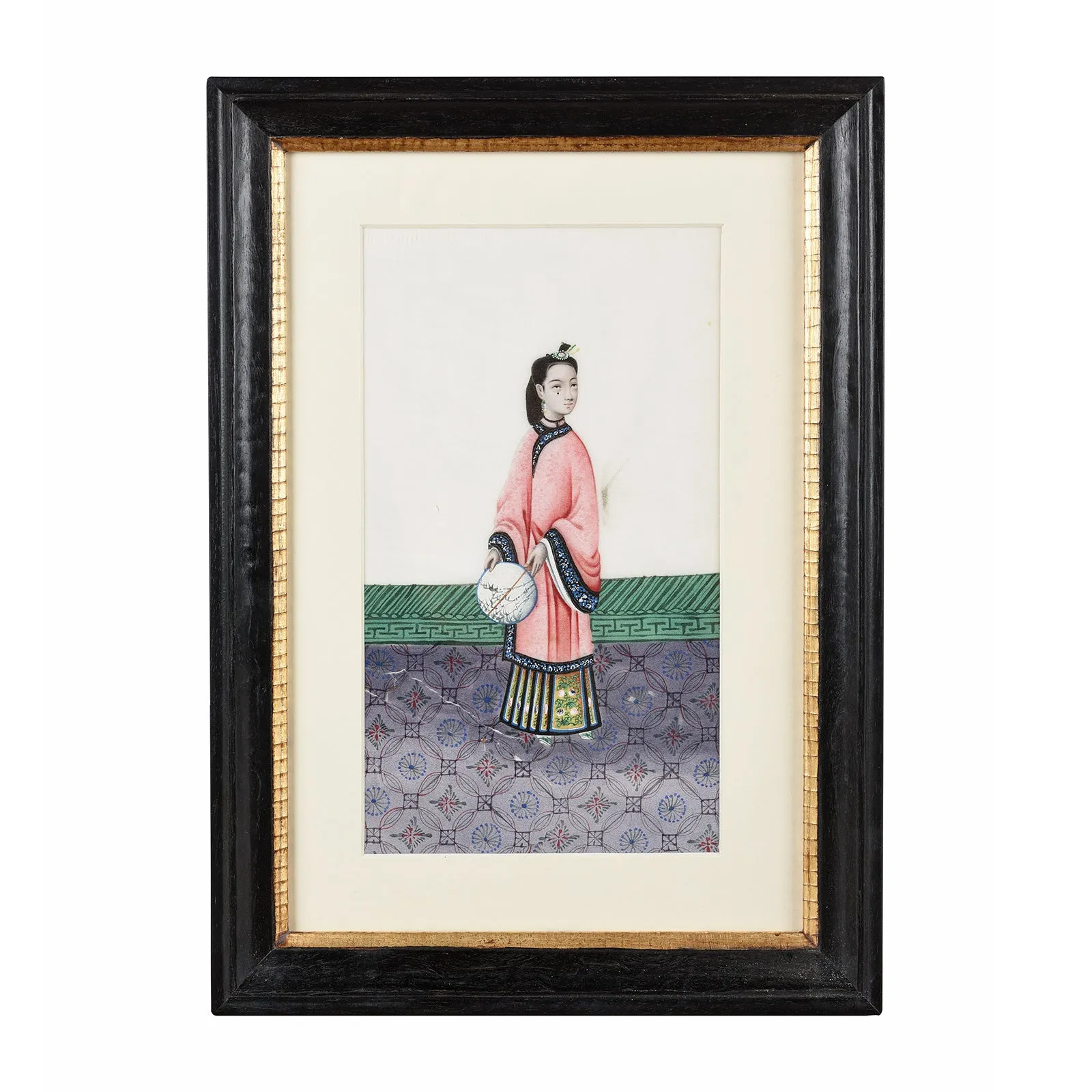 Framed Chinese Pith Painting Watercolour of A Dignitary - 19thC