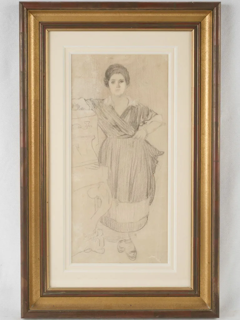 Framed Leo Lelée work of Woman at Piano 25¼" x 16¼"