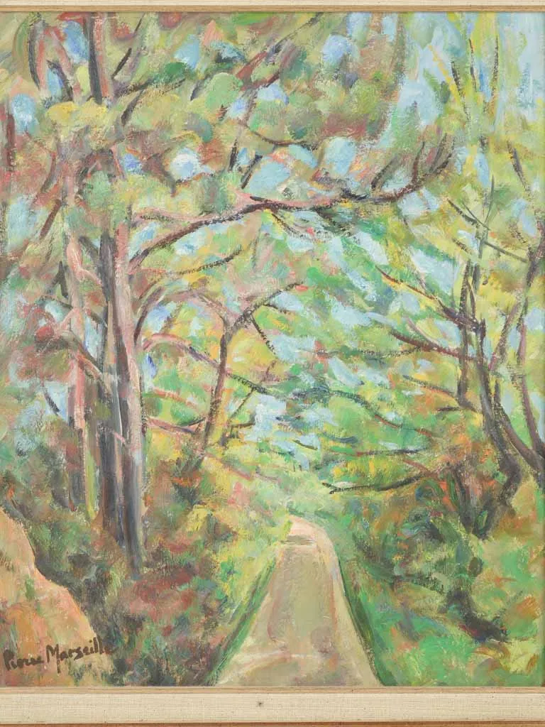 French painting of a tree-lined country road by Pierre Marseille 30¼" x 26¾"