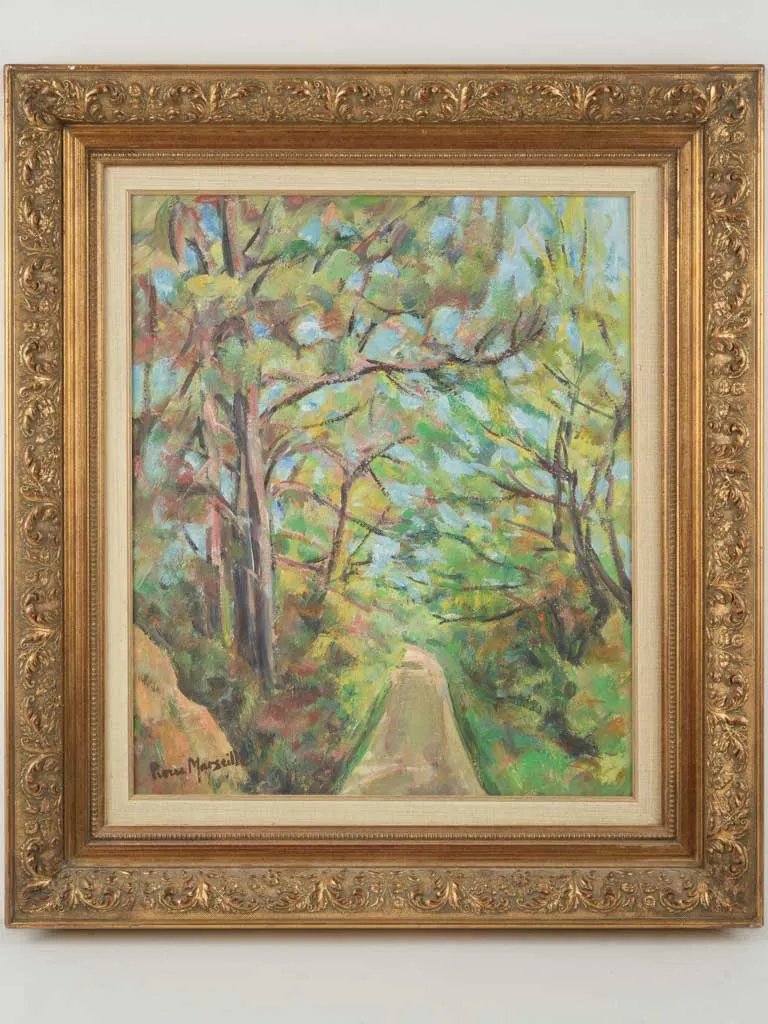 French painting of a tree-lined country road by Pierre Marseille 30¼" x 26¾"