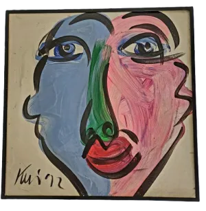 Friend Face 92 Pink Blue Original Oil Painting by Peter Keil