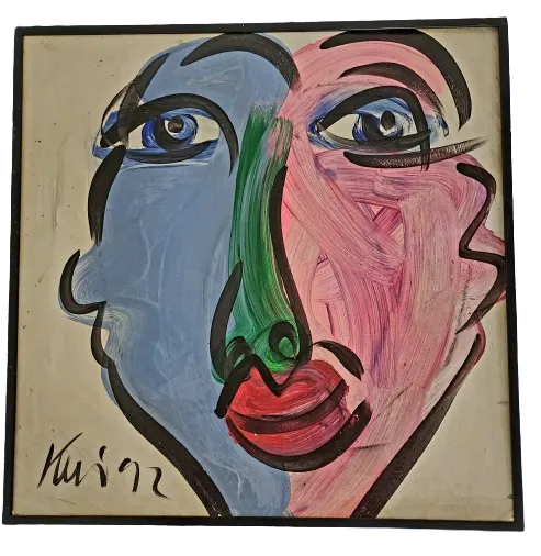 Friend Face 92 Pink Blue Original Oil Painting by Peter Keil