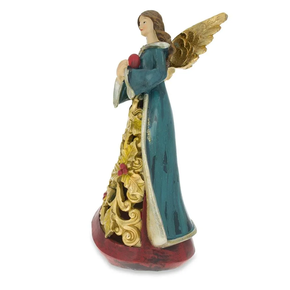 Guardian Angel Holding A Red Heart Led Lights Figurine 11.5 Inches