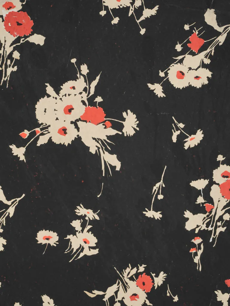 Handpainted Fabric Design by Arthur Litt - black white & red carnations