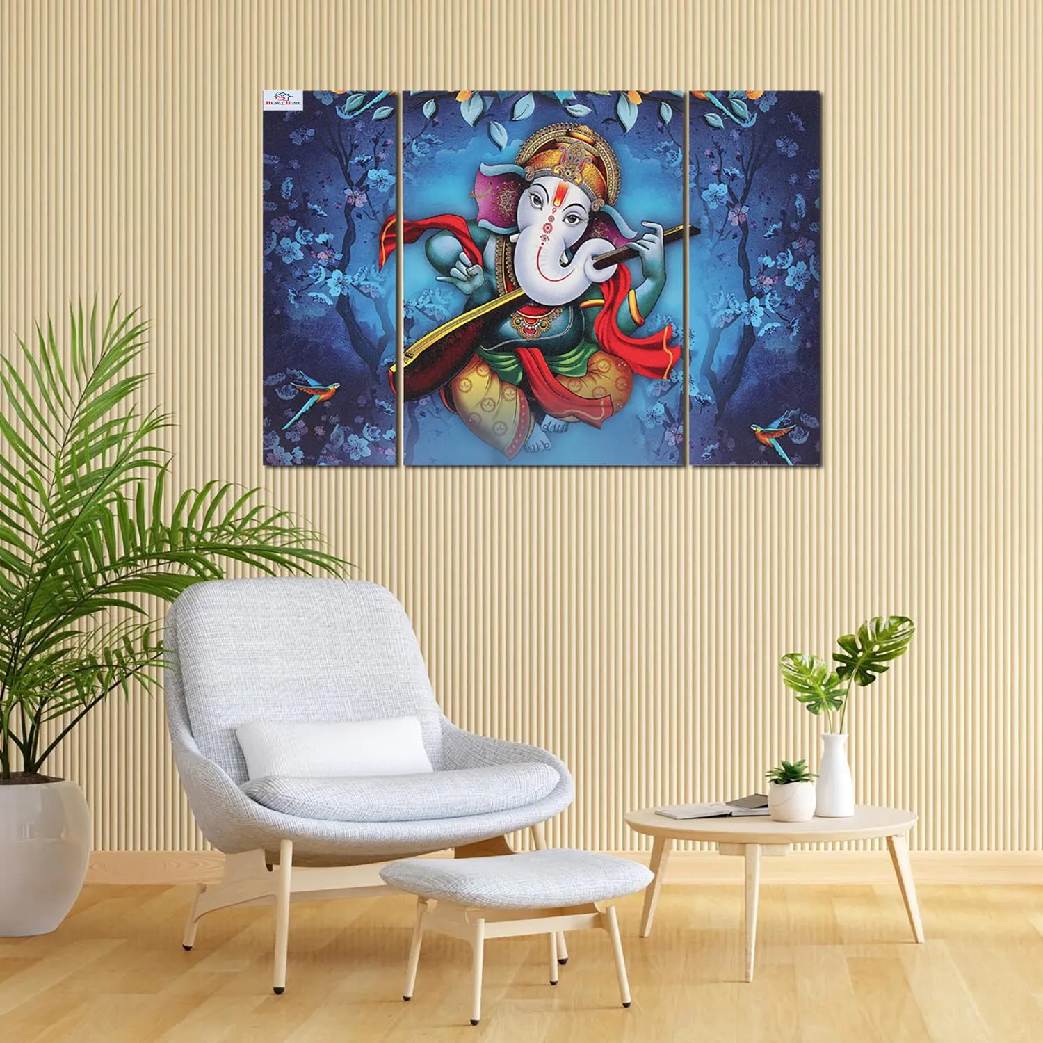 Heart Home Wall Paintings | MDF Wooden Wall Art for Living Room |Wall Sculpture | Lord Ganesha Painting for Bedroom | Office | Hotels | Gift | 1218KIG1 |3 Piece Set| Blue