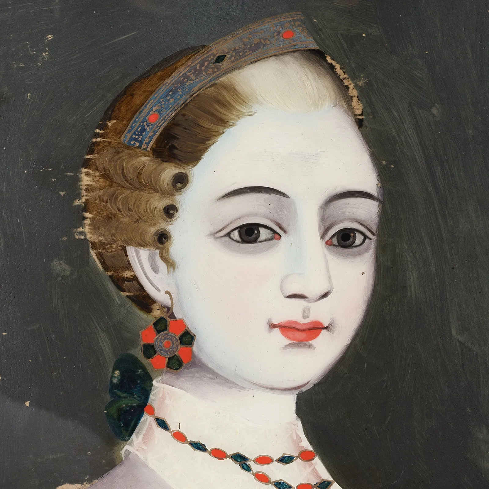 Indian Reverse Glass Painting of Queen Charlotte - 18th Century