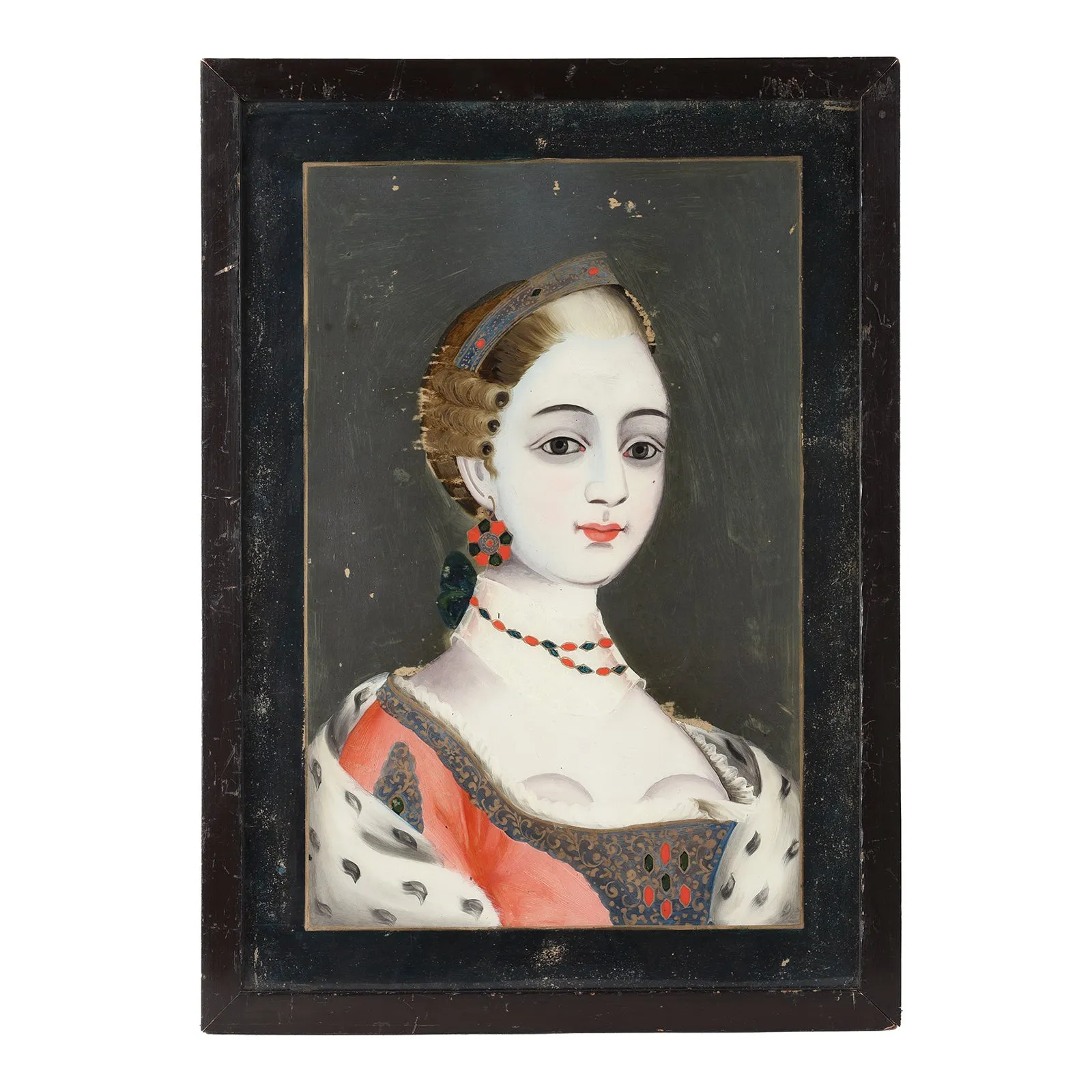 Indian Reverse Glass Painting of Queen Charlotte - 18th Century