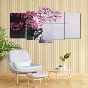 Kuber Industries Wall Paintings | MDF Wooden Wall Art for Living Room | Flower Scenery Wall Sculpture |Painting for Bedroom | Office | Hotels | Gift | 2450KIM3 |5 Piece Set| Pink