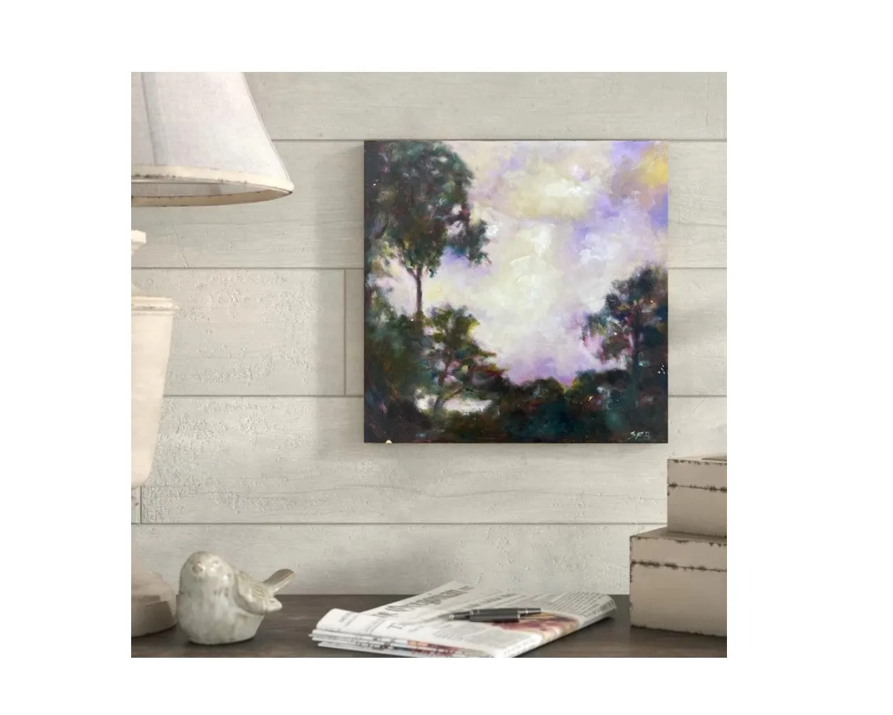 Landscape Oil Painting | Wood Painting Panel | Gallery Wall Art | Marsh Painting | Oak Tree Art | Housewarming Gift | Modern Impressionist