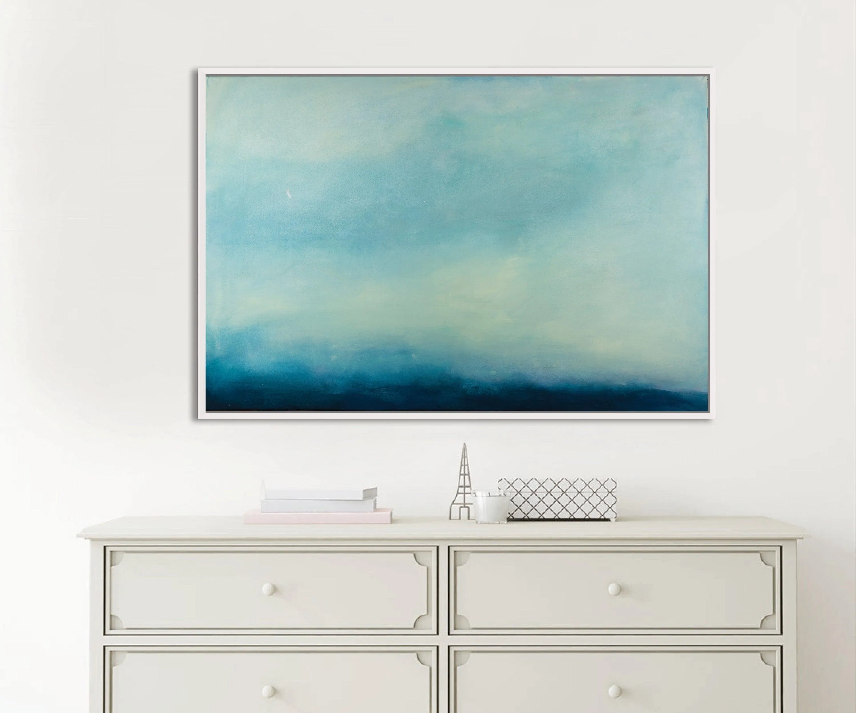 Landscape original painting Light blue ocean cloud painting tale seascape painting on canvas by Camilo Mattis