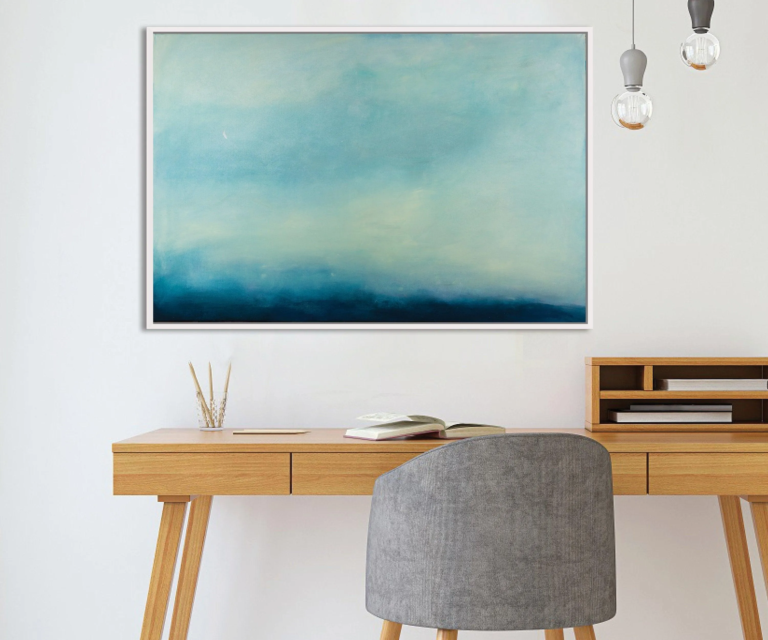 Landscape original painting Light blue ocean cloud painting tale seascape painting on canvas by Camilo Mattis