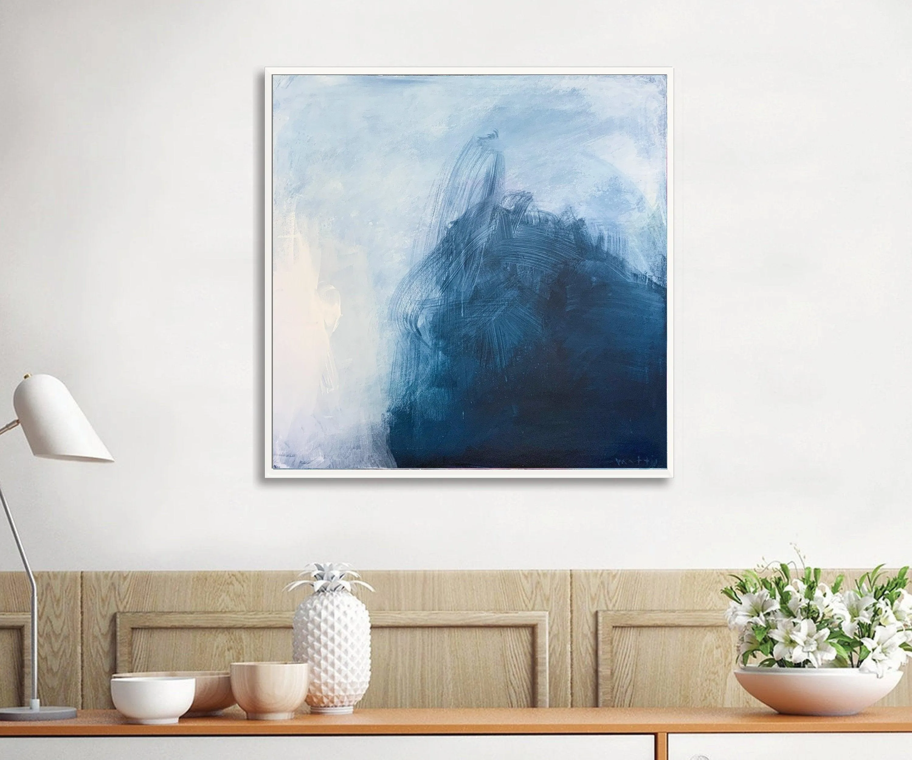 Large Blue and Grey Abstract Painting, Large Wall Art, Minimalist Art, Living Room Art, Zen Wall Art, Horizontal Wall Art