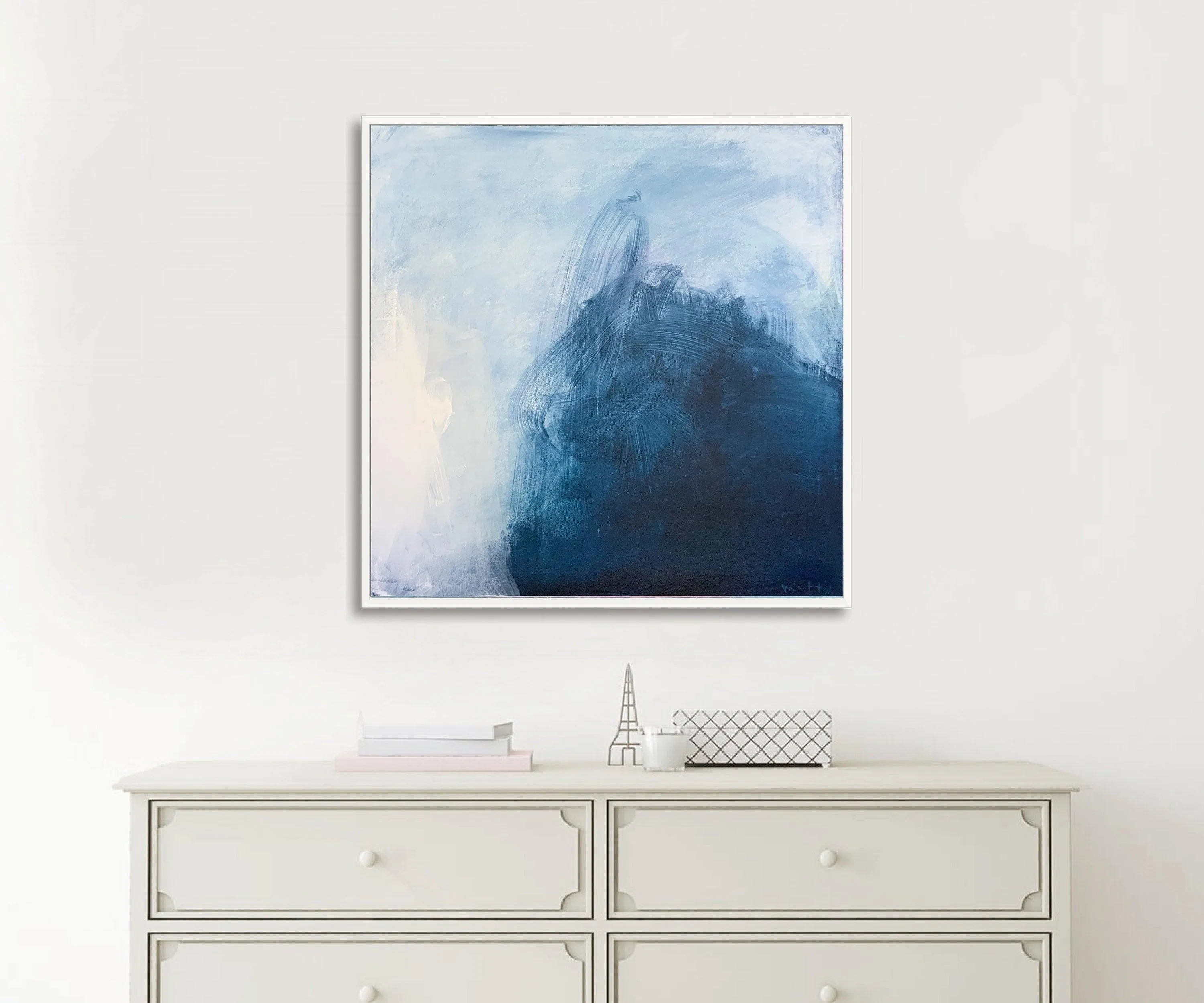 Large Blue and Grey Abstract Painting, Large Wall Art, Minimalist Art, Living Room Art, Zen Wall Art, Horizontal Wall Art