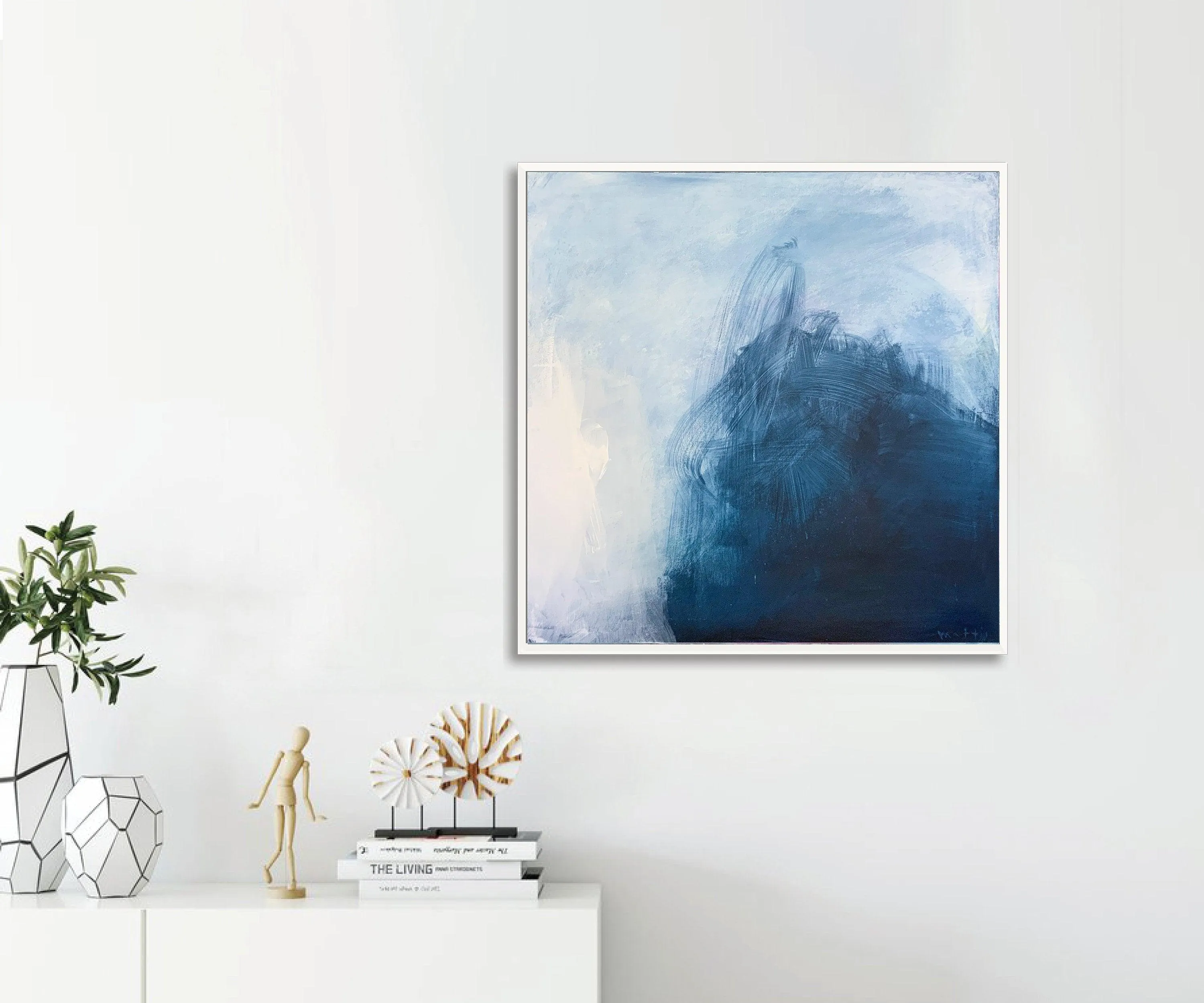 Large Blue and Grey Abstract Painting, Large Wall Art, Minimalist Art, Living Room Art, Zen Wall Art, Horizontal Wall Art