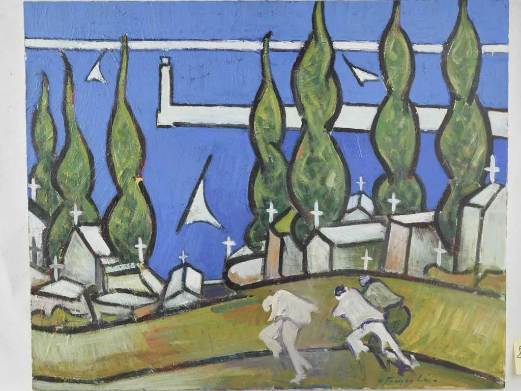 Large painting of The Fisherman's Cemetery in Sète - Joseph Franceli (1938-2020) 32" x 39½"