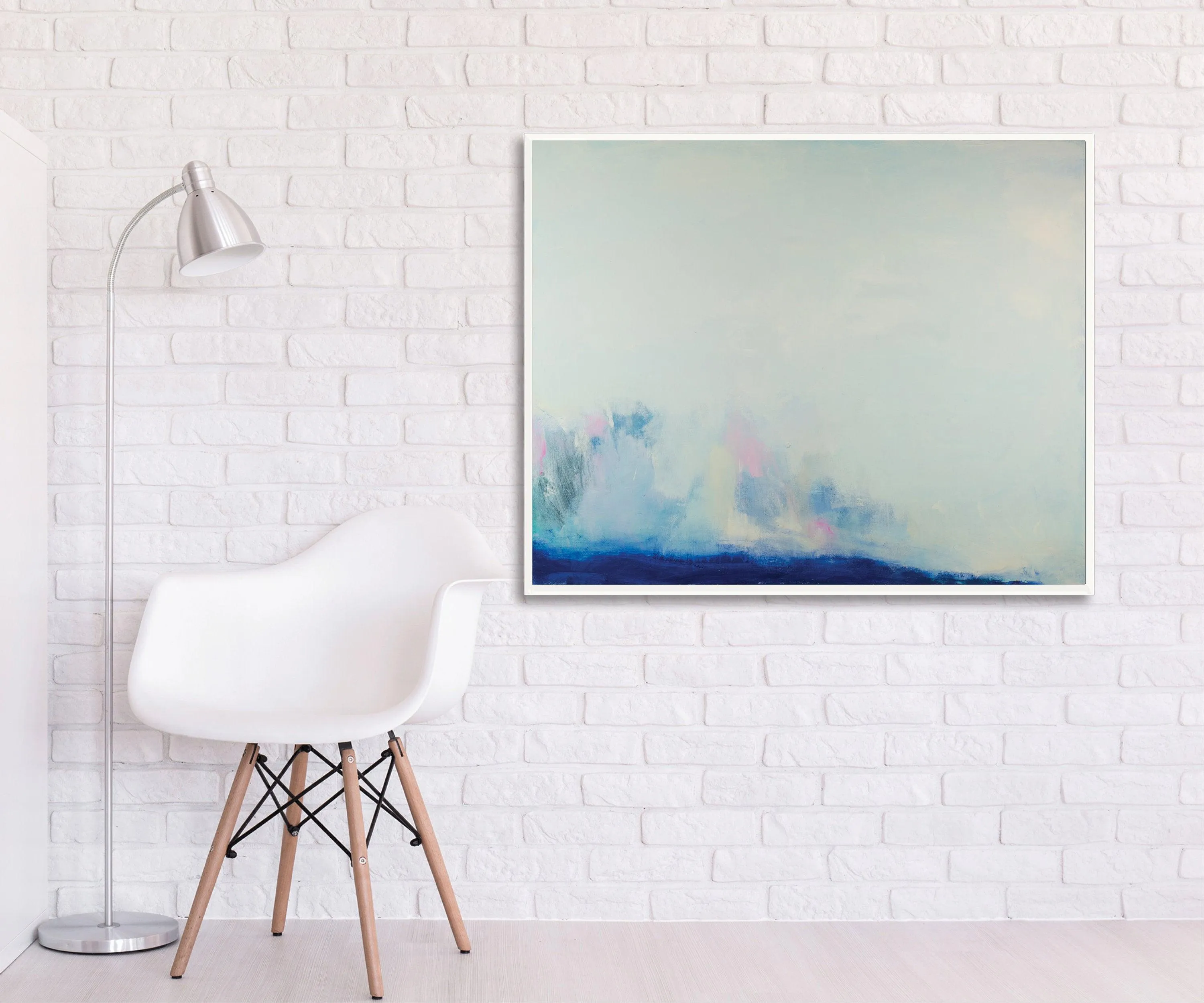 Light blue ocean cloud painting tale landscape original painting seascape painting on canvas by Camilo Mattis