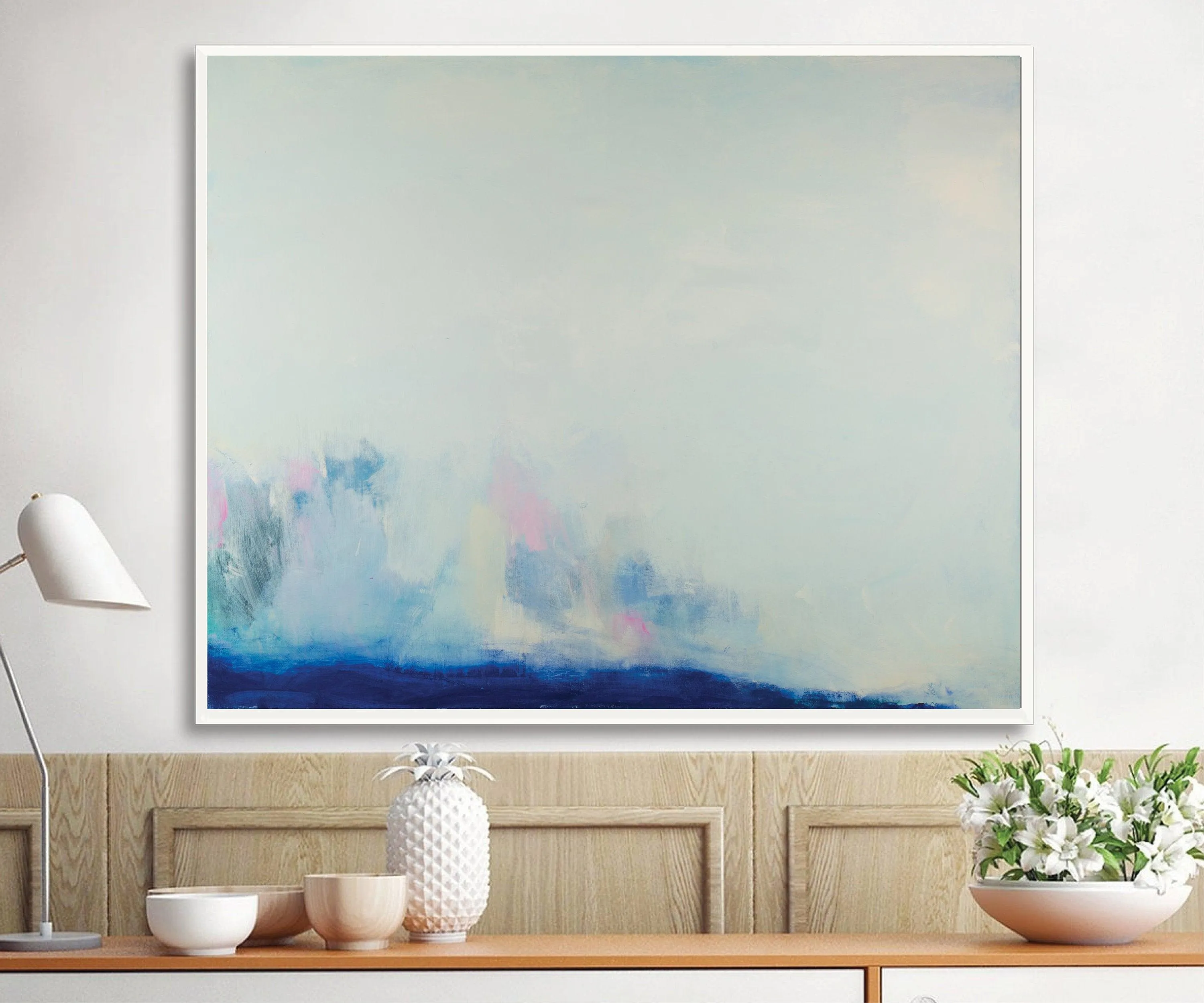 Light blue ocean cloud painting tale landscape original painting seascape painting on canvas by Camilo Mattis