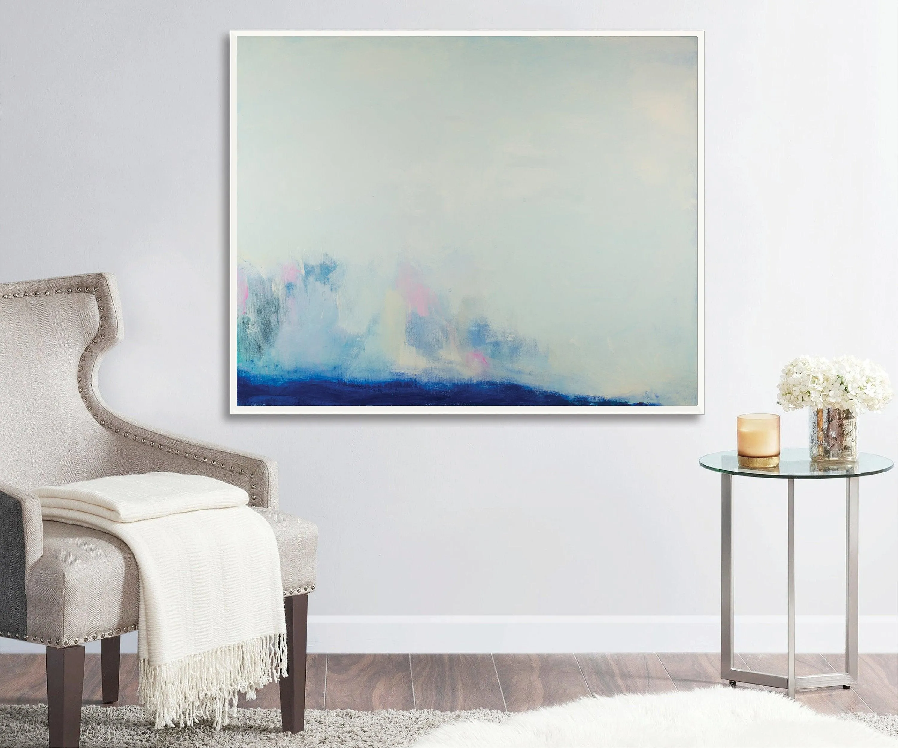 Light blue ocean cloud painting tale landscape original painting seascape painting on canvas by Camilo Mattis