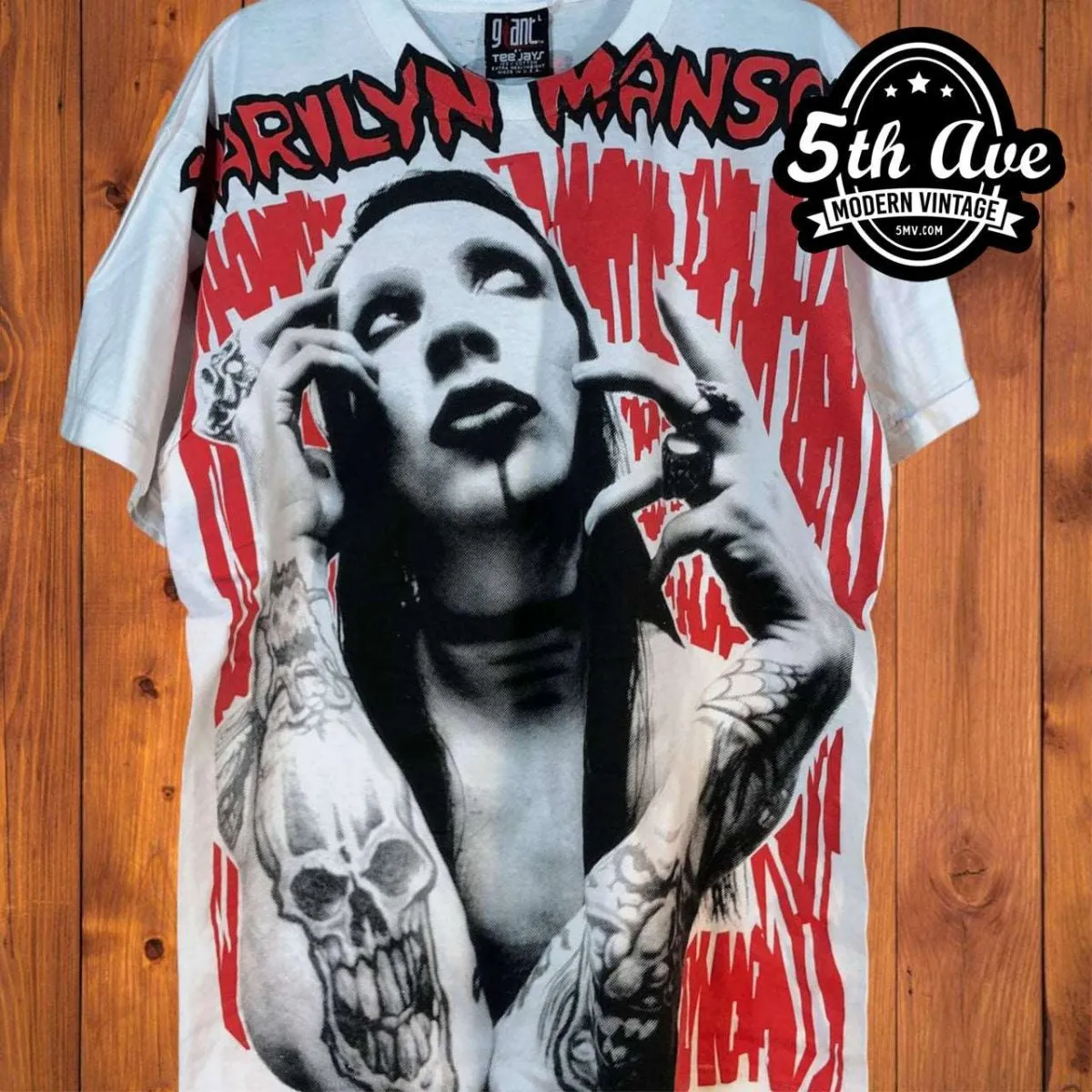 Marilyn Manson: Rebel Soul All-Over Print Single Stitch White t shirt