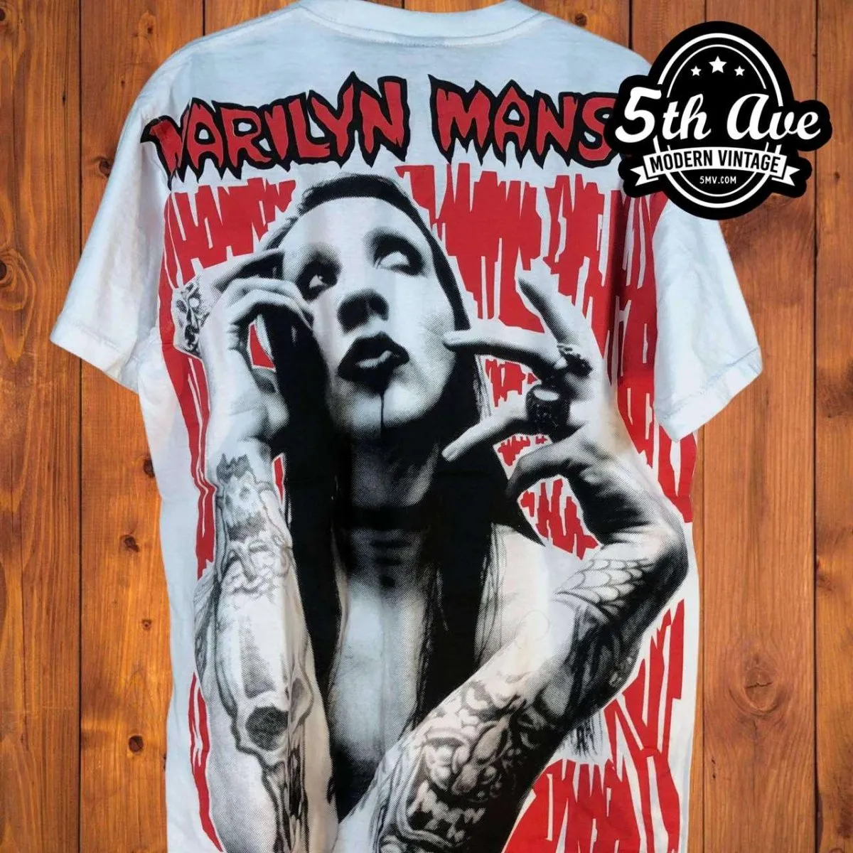 Marilyn Manson: Rebel Soul All-Over Print Single Stitch White t shirt