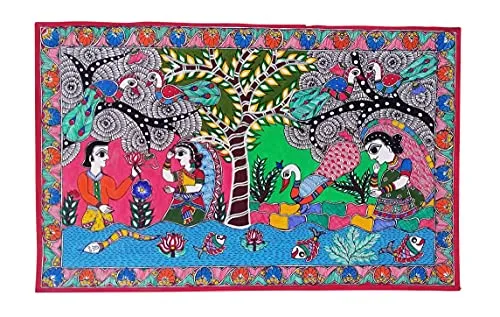 MINI ART Beautiful Wall Mithila Painting/Madhubani Painting -Fully Handmade (14.5X22.5 Inch)-Unframed ,Multicolor